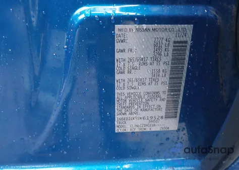 2025 Nissan Frontier Sv 4X4 z USA, uszkodzony, nr VIN 1N6ED1EK5SN619528
